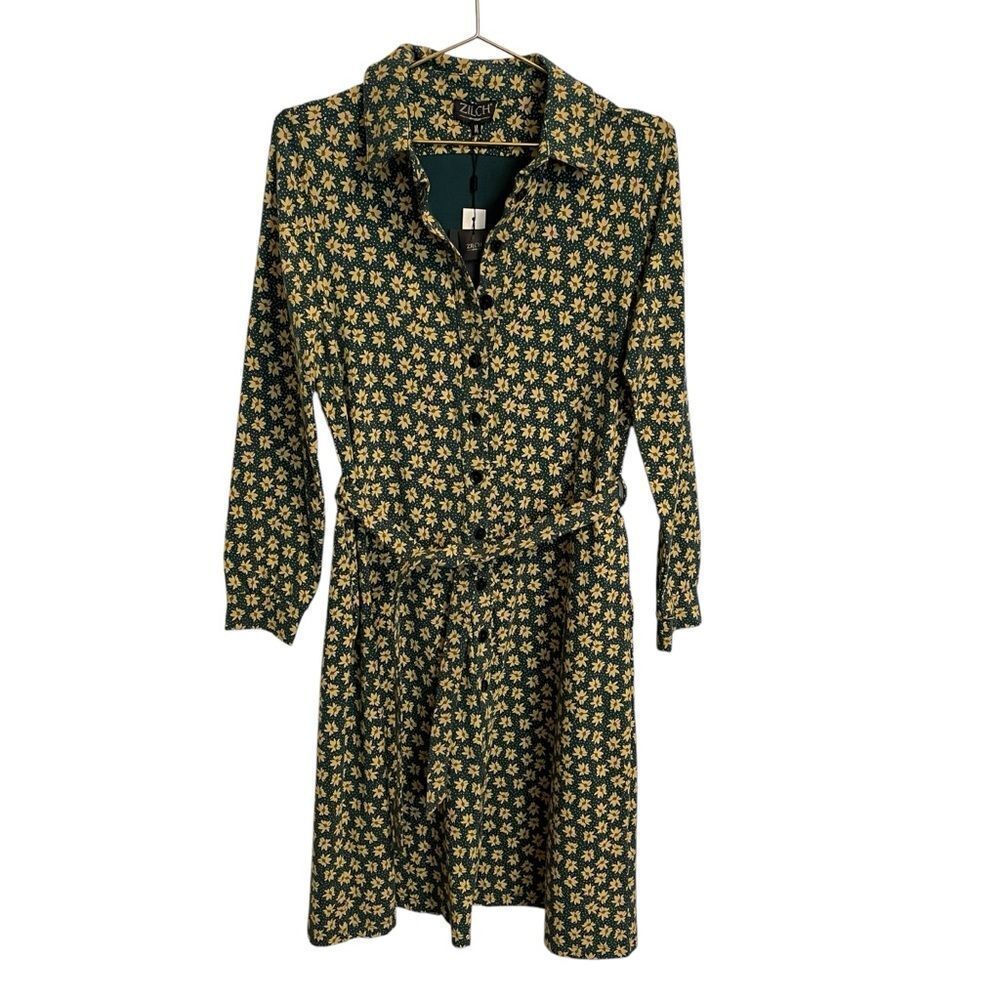 Zilch Amsterdam Polo Organic Cotton Button Down‎ Dress Edelweiss Pine MED